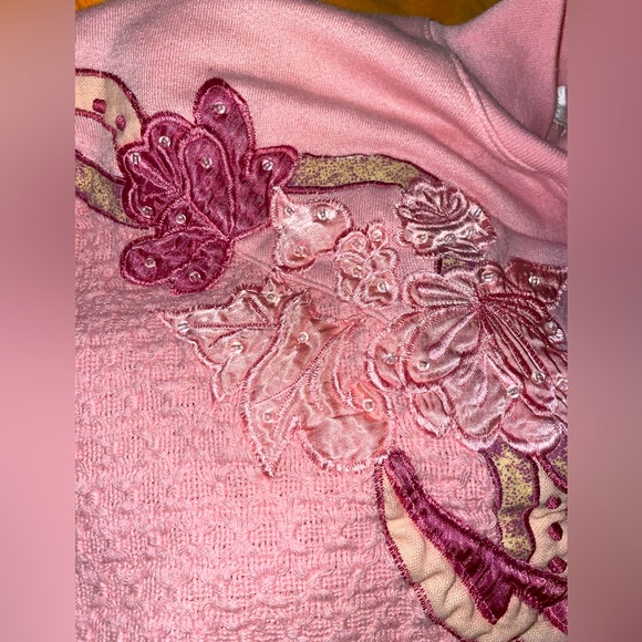 Vintage 90s Pink Sweater embroidered with flowers n jazz - Picture 4 of 5